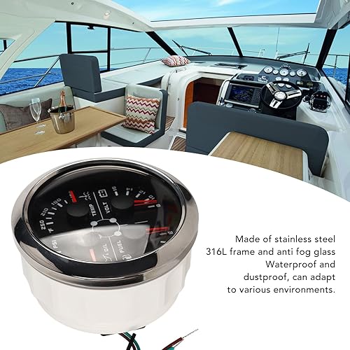 Miniatura 2 de Medidor multifunción 4 en 1, voltímetro de 3.346 in, nivel de combustible, presión de aceite, medidor de temperatura del agua, impermeable DC 9 a 32