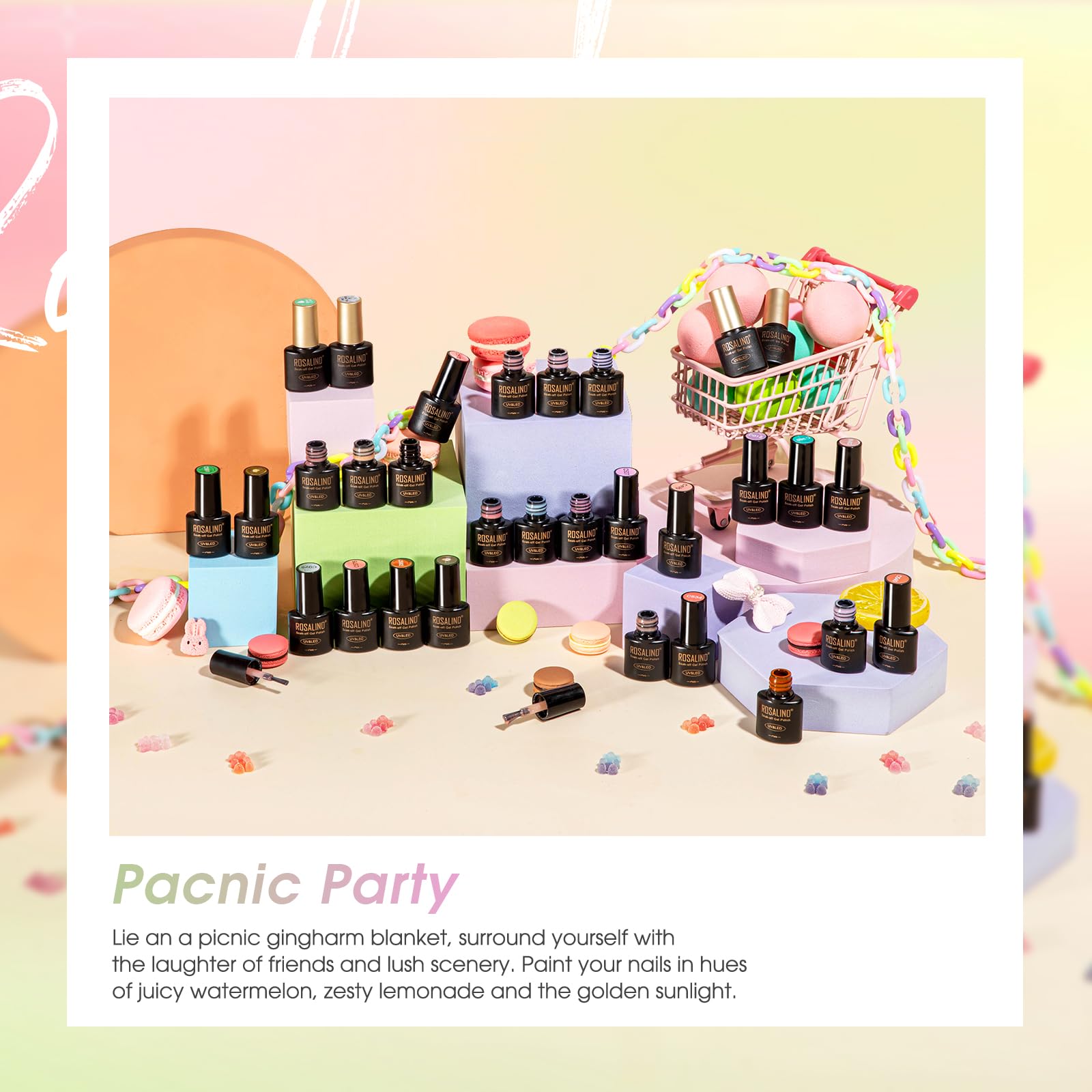 ROSALIND Vernis Semi Permanent 42PCS Pastel Blanc Jaune Vert Bleu Violet | Orange Nude Couleurs Vernis Gel Semi Permanent Pastel, Mini UV/LED Printemps D'été Vernis Semi-permanent Cadeau