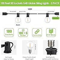 Vista 4 de Mlambert Luces de Cadena LED para Exteriores de 200 Pies (2x100 Pies) Impermeables Regulables G40 Luces Globo para Patio con 100+5 Bombillas