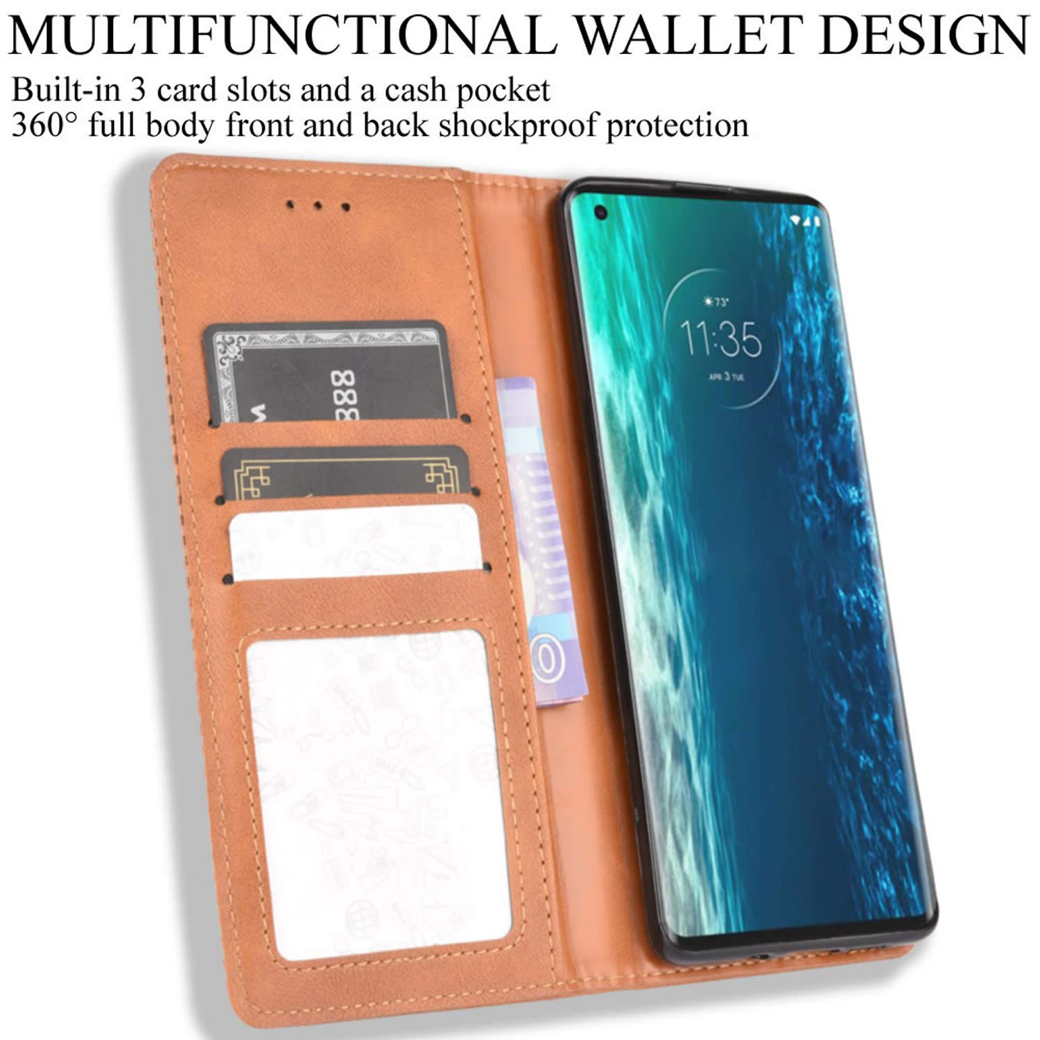 Custodia HualuBro Motorola Moto Edge+ A Libro In PU Con Portacarte E Supporto, Blu - 2