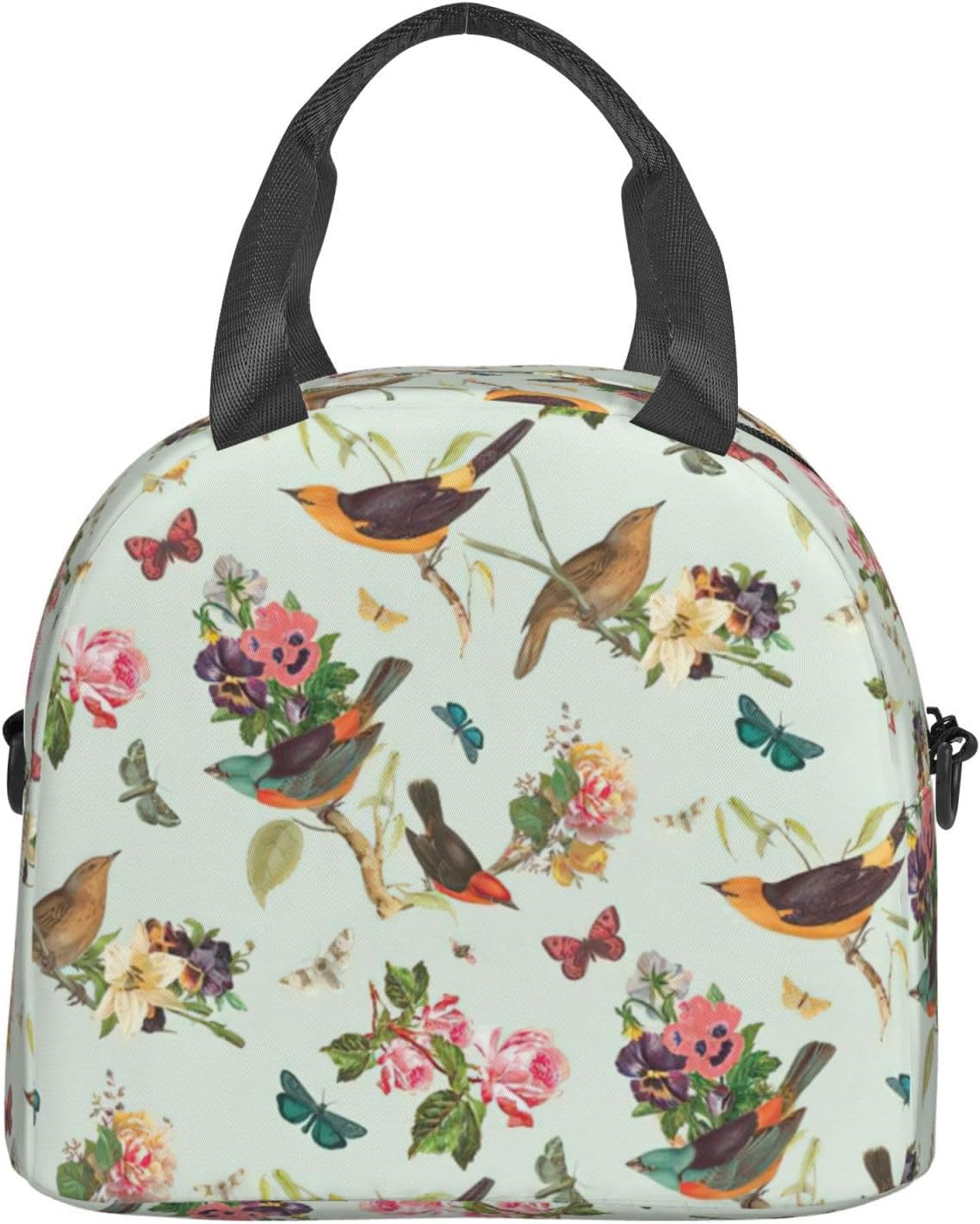 Bird Pattern Print Reusable Lunch Bag Insulated Lunch Boxes for Office Work Picnic Tote Bag Adjustable
