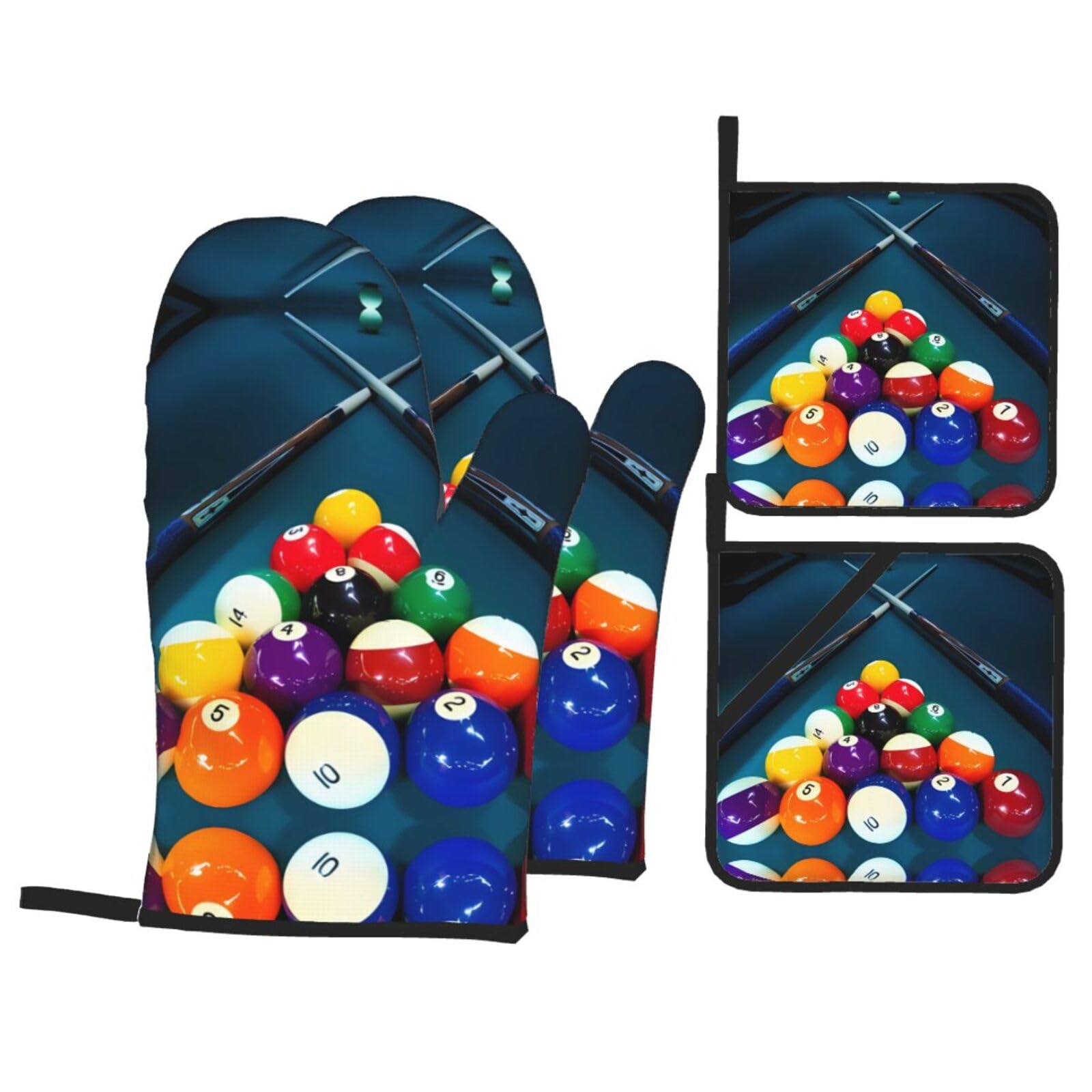 YYHHAOFA Billiard Prints Kitchen Baking Set with Heat Resistant Pot Holders & Oven Mitts - Waterproof Layer for Hot Dishes, Grill & Microwave