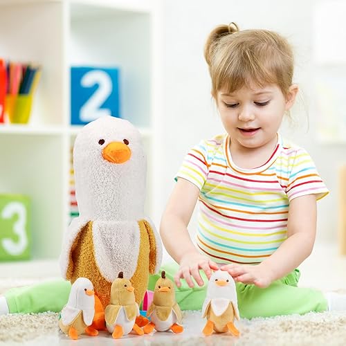 Miniatura 6 de Poen Animal de peluche de pato de plátano de 18 pulgadas con 4 mini juguetes de peluche de plátano, divertido regalo para niños y niñas, cumpleaños,