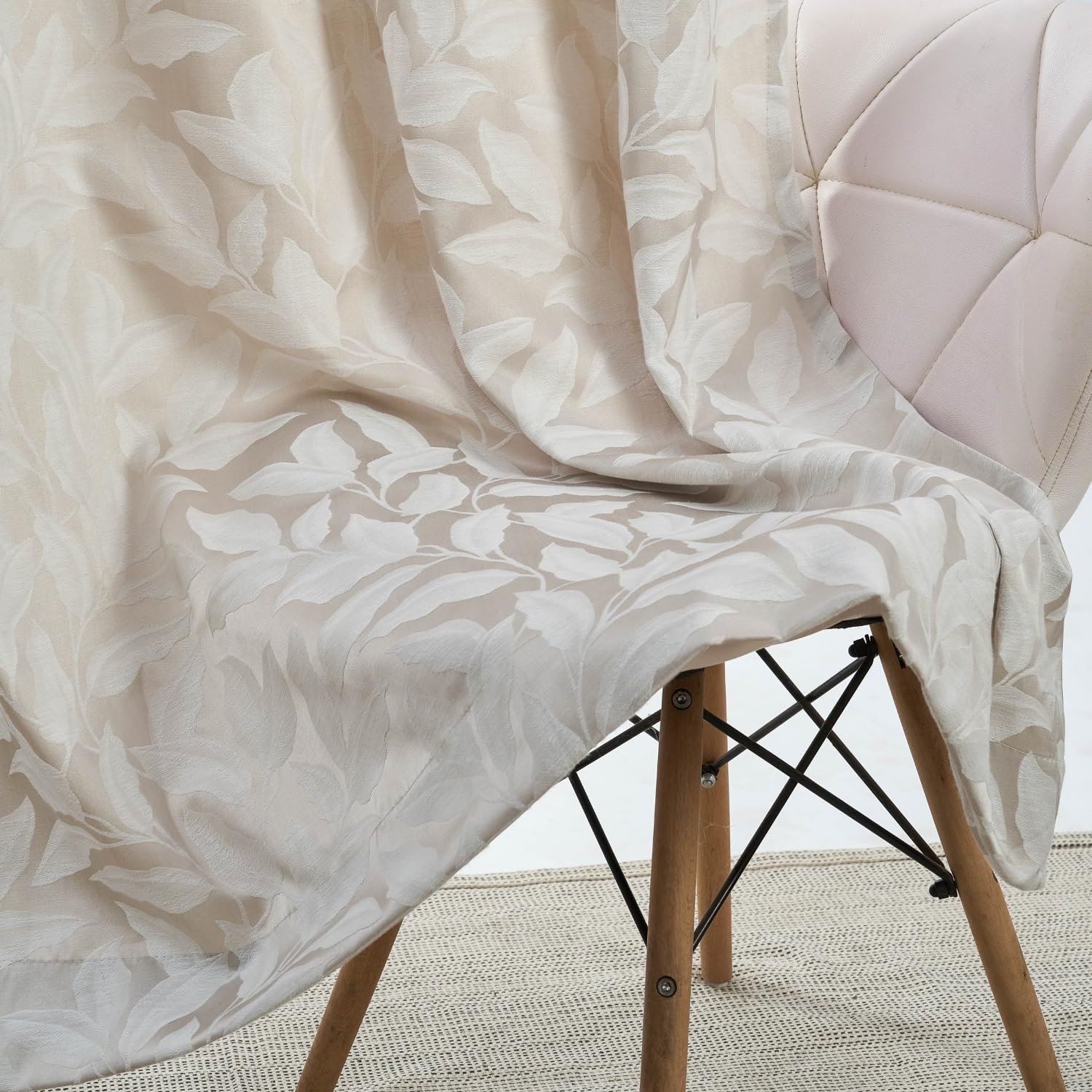 haus & kinder Jacquard Polyester Curtains for Window Set of 1, Botanic Hush Curtains, 260 GSM, Pearl Nature Design, Hangs with Eyelets, Sun Light Filtering 5 Feet Curtains-image-22