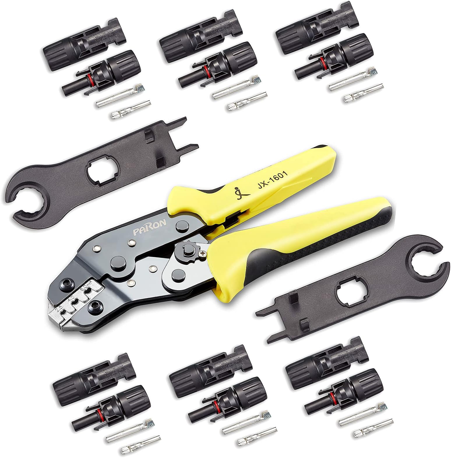 PARON Solar Tools Solar Connectors Tool Solar Crimping Tool with 2pcs Wrench and 6pairs Solar Connectors, Solar Installation Tool Crimping Tool for MC4 Connector 14-10 AWG (2.5-6.0mm²)