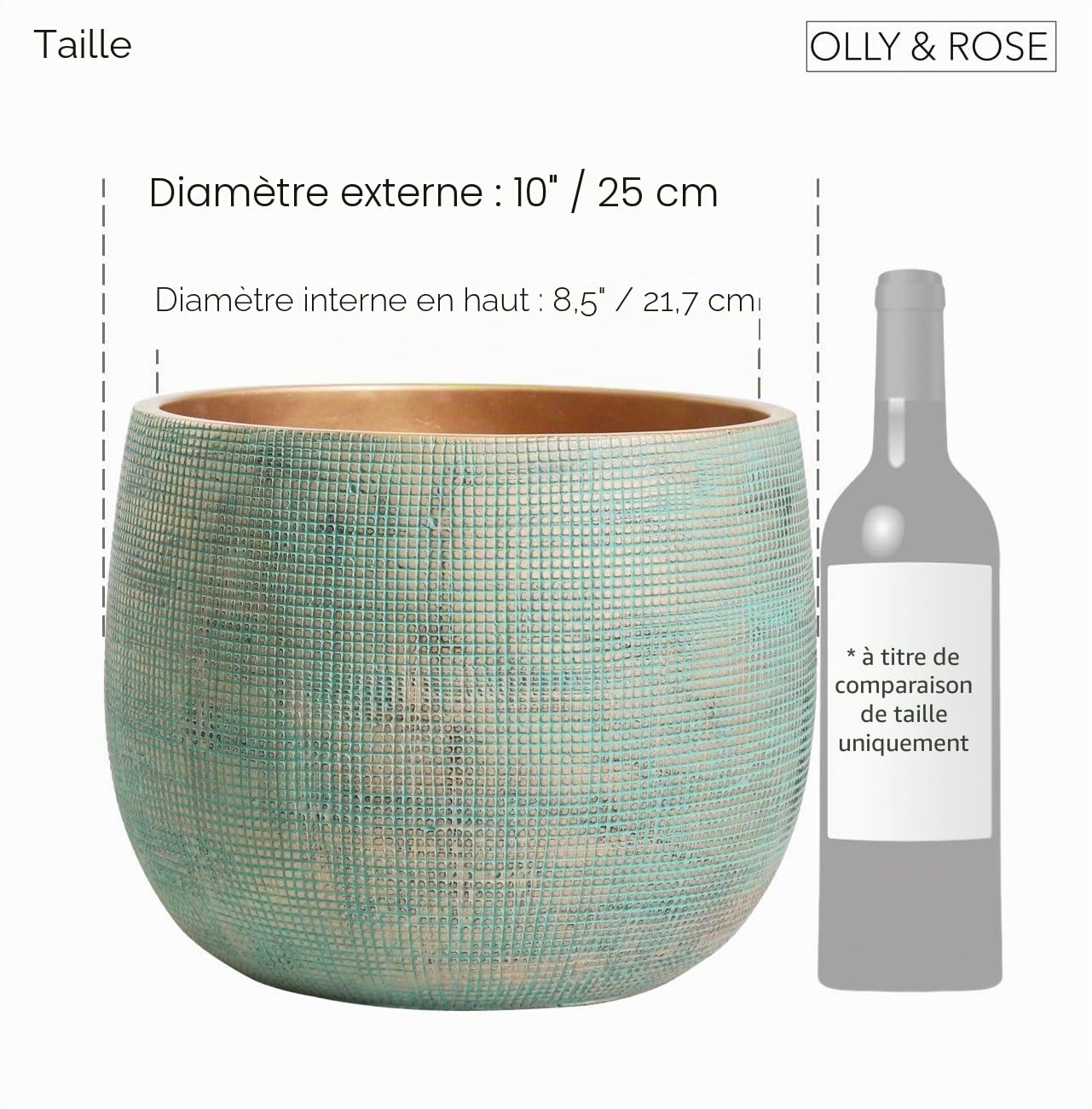 Olly & Rose Bali – Pot de Fleurs en céramique Vert doré – Grand 25 cm – Jardinières d'intérieur et d'extérieur (Vert et doré Grand)