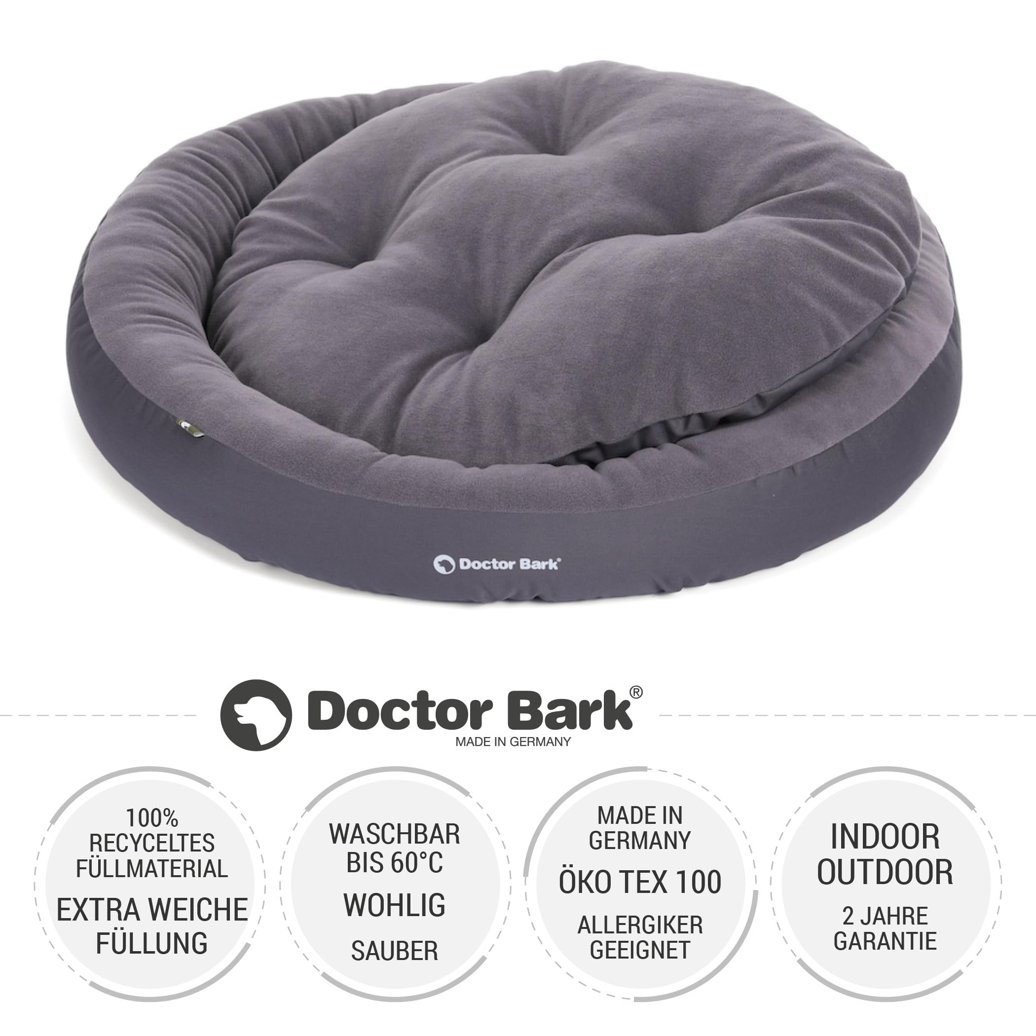 Doctor Bark Hundekorb Mittelgroße Hunde, Hundebett Weich, Rund, Flauschig - Kuscheliges Hundenest mit Wendekissen Fleece/Baumwolle - GreenLabel Hunde Bett (M - 60x50 cm, Grau)