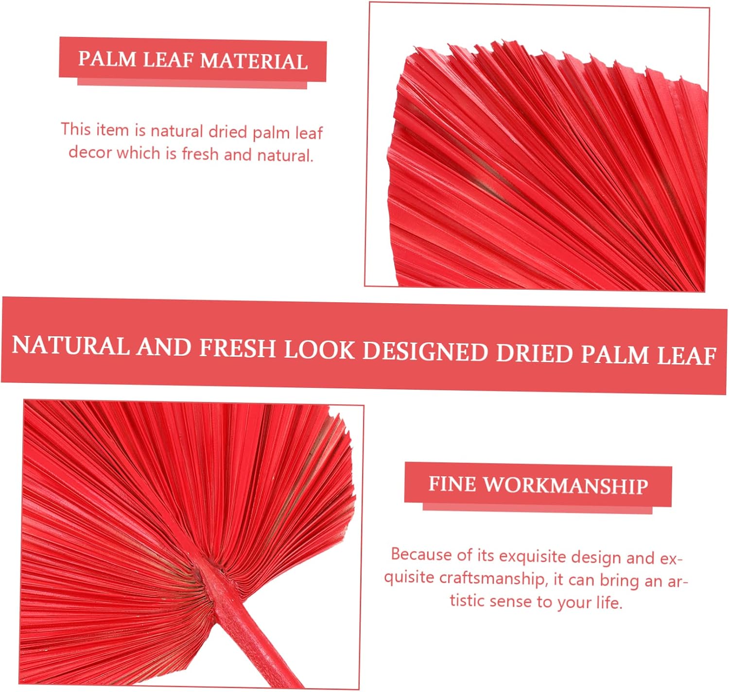 Cabilock Natural Dried Palm Leaf Fan Decor Red Faux Palm Leaf Ornament for Wedding Arch Party Floral Arrangement Indoor Outdoor Wall Display