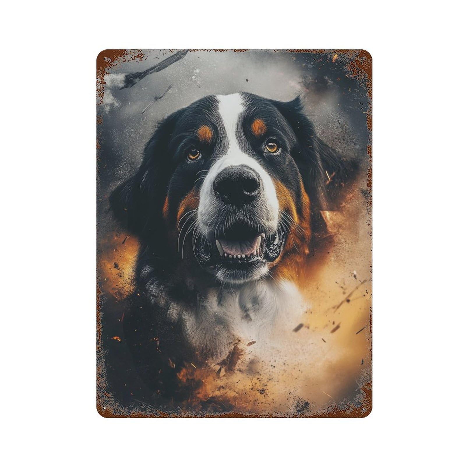 Bernese Mountain Dog Art Print Aged Metal Wall Plaque 15.7"x11.8", Classic Wall Plaque for Garage, Pub Or Kitchen