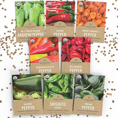 Paquete variado de semillas de pimiento picante orgánico – 8 paquetes individuales – Temporada 2026 – Habanero, jalapeño, Cayena, Anaheim y mucho