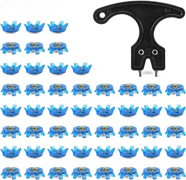 51 Pcs Golf Spikes Set Includes 50 Pcs Golf Cleats/Golf Shoe Spikes | Replacement with 1 Black Golf Cleats Spanner/Golf Spike Tool for Outdoor Lawns Cricket Shoe Golf Player Golf Lover
