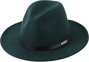 Men Women Classic Felt Fedora Wide Brim Hat with Belt Buckle
