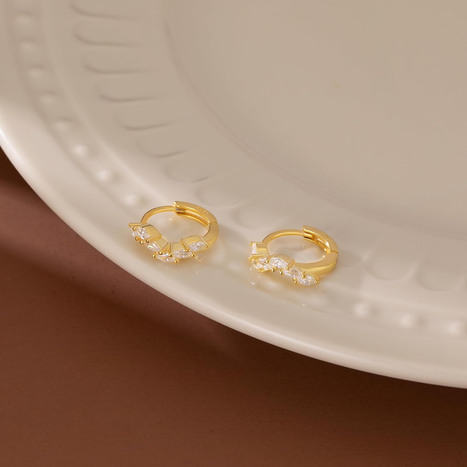 SLUYNZ 925 Sterling Silver Small Marquise CZ Earrings Hoop for Women Teens Teardrop Tiny CZ Huggie Earrings Leaf - Image 3