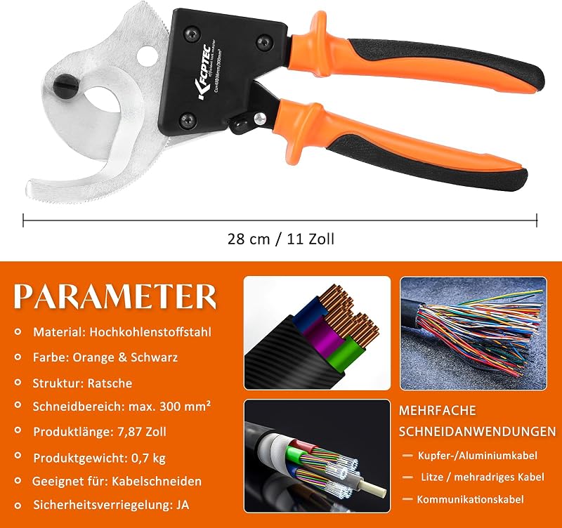 KF CPTEC Racsnis Kábelvágó Alumínium és Réz Vezetékhez, 300mm² Vágókapacitás