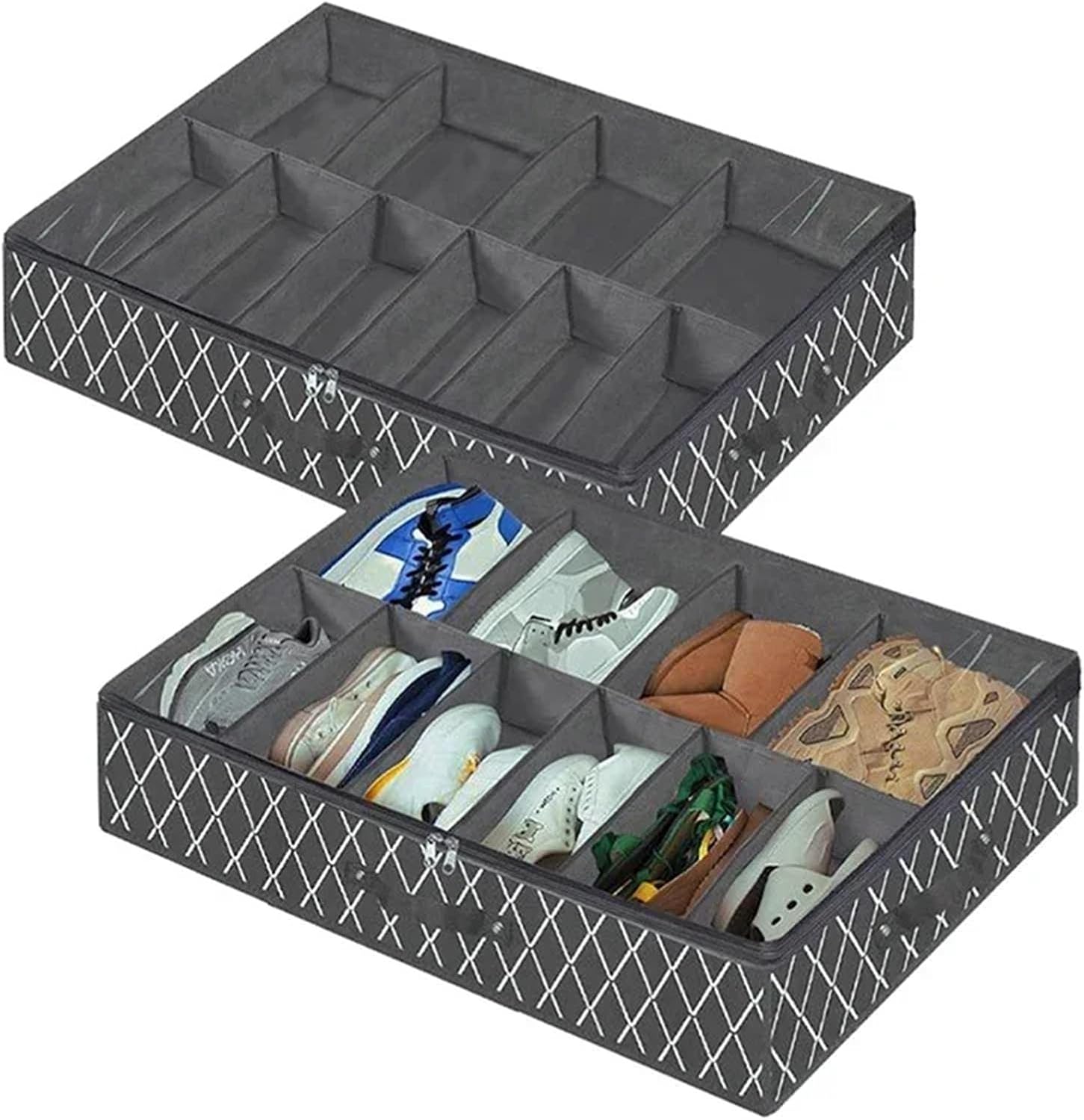 Underbed Storage Bins 1 Piece Under Bed Shoe Storage Organizer, can accommodate 12 to 16 pairs of shoes(Dark gray,2pcs)