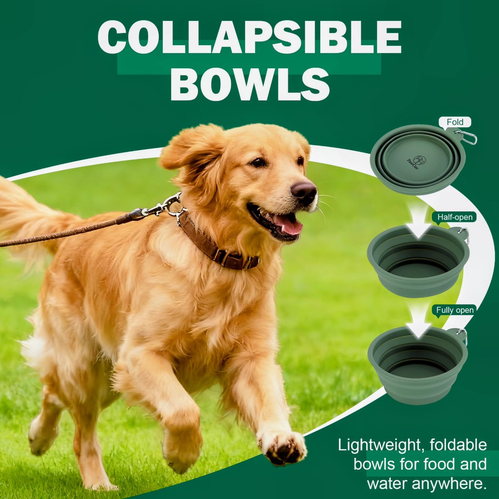 Pet Travel Essentials Kit de voyage pour chien avec 2 bols pliables, pochette à friandises en silicone, bouteille d'eau pliable, sac de transport en maille, support de sac à déchets, sangle