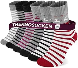 Niorasen 6 Paires Chaussettes Thermiques Femme Hiver, Épaisses Chaudes et Douces Chaussettes en Coton Motifs Amusants et Colorés Cadeau avec Intérieur Doublé