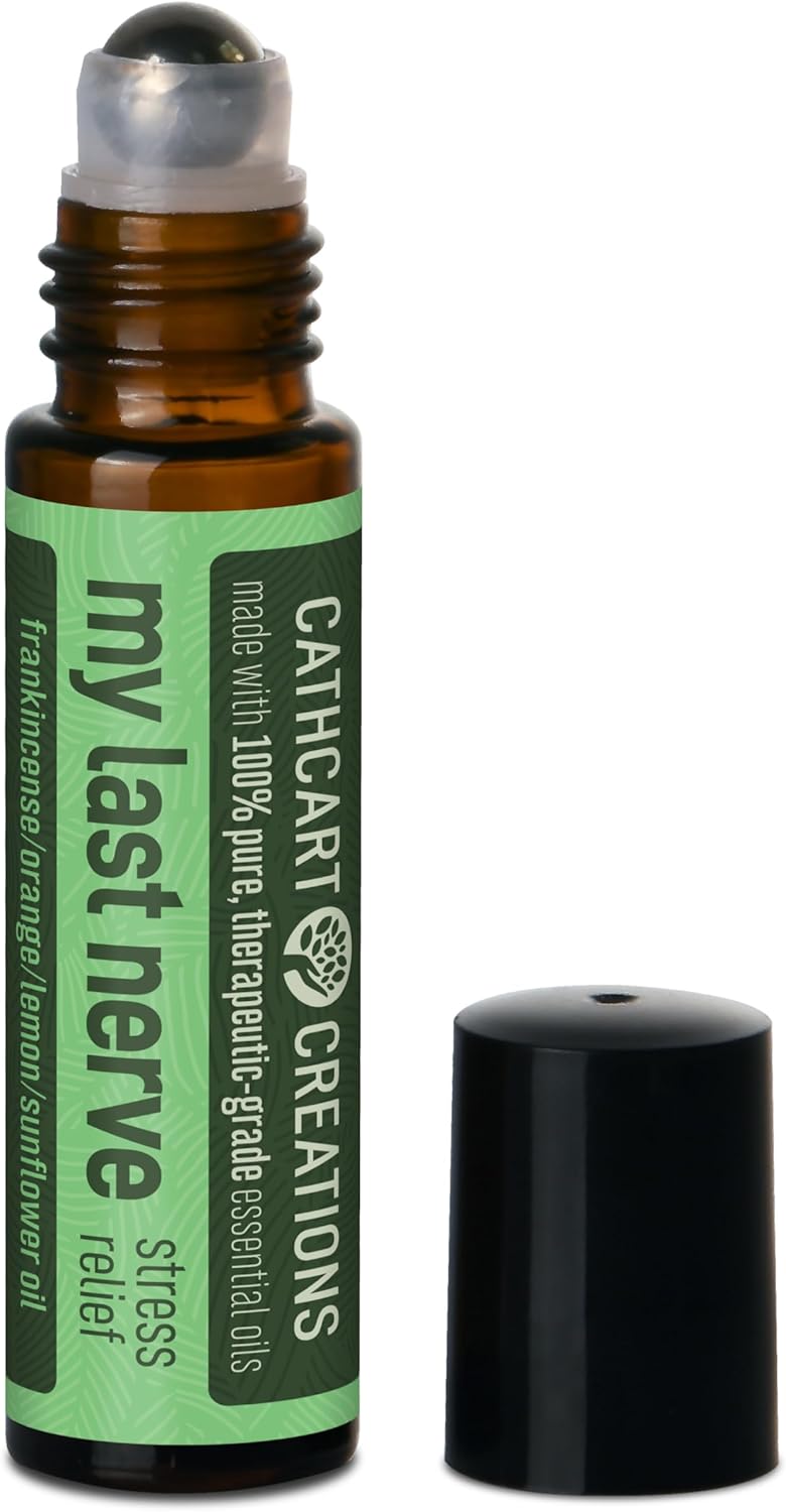 Cathcart Creations 100% Pure Essential Oil Roll On Bottles, 0.34 Fl Oz (10mL) Amber Glass Bottles with Stainless Steel Roller Balls and Lid (5 Scents Collection)