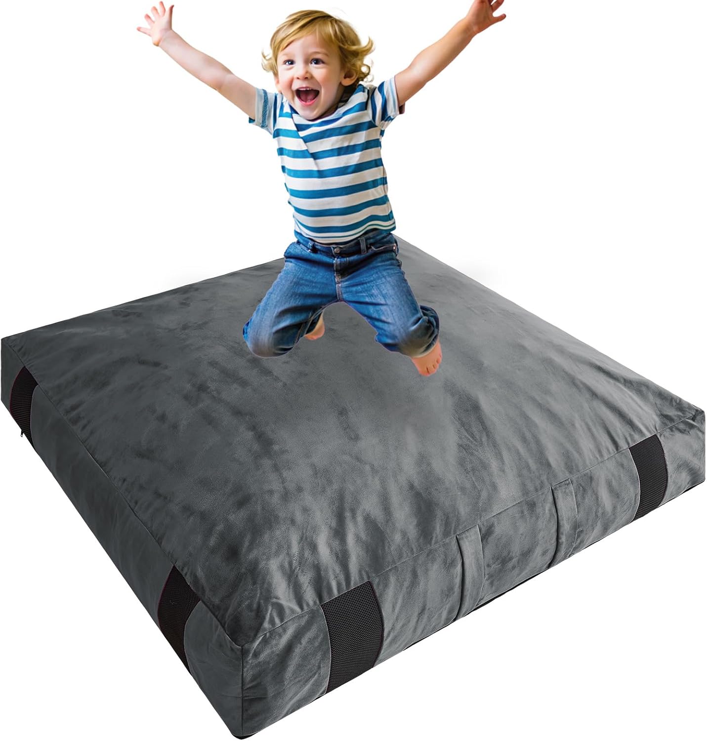 Crash Pad for Kids Sensory Room Equipment, 4 x 4 Ft / 5 x 5 Ft Anti-slip Sensory Crash Mat, Shredded Foam Sensory Crash Pad for Autistic Kids Gift, Soft Washable Cover, Gift for Children and Adults
