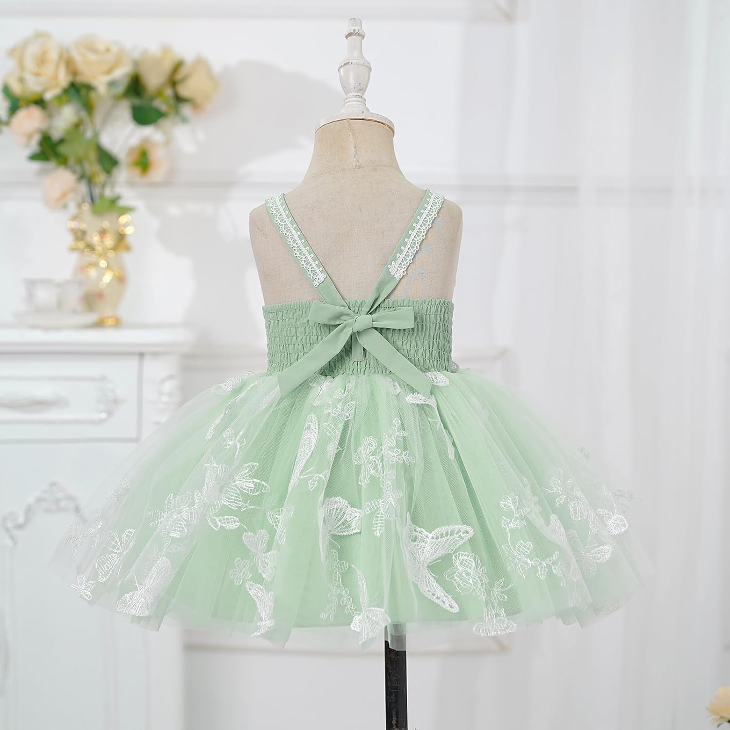 ODASDO Baby Girl Formal Dress Toddlers Tulle Tutu Princess Butterfly Smocked Back Spaghetti Straps Party Ball Gowns