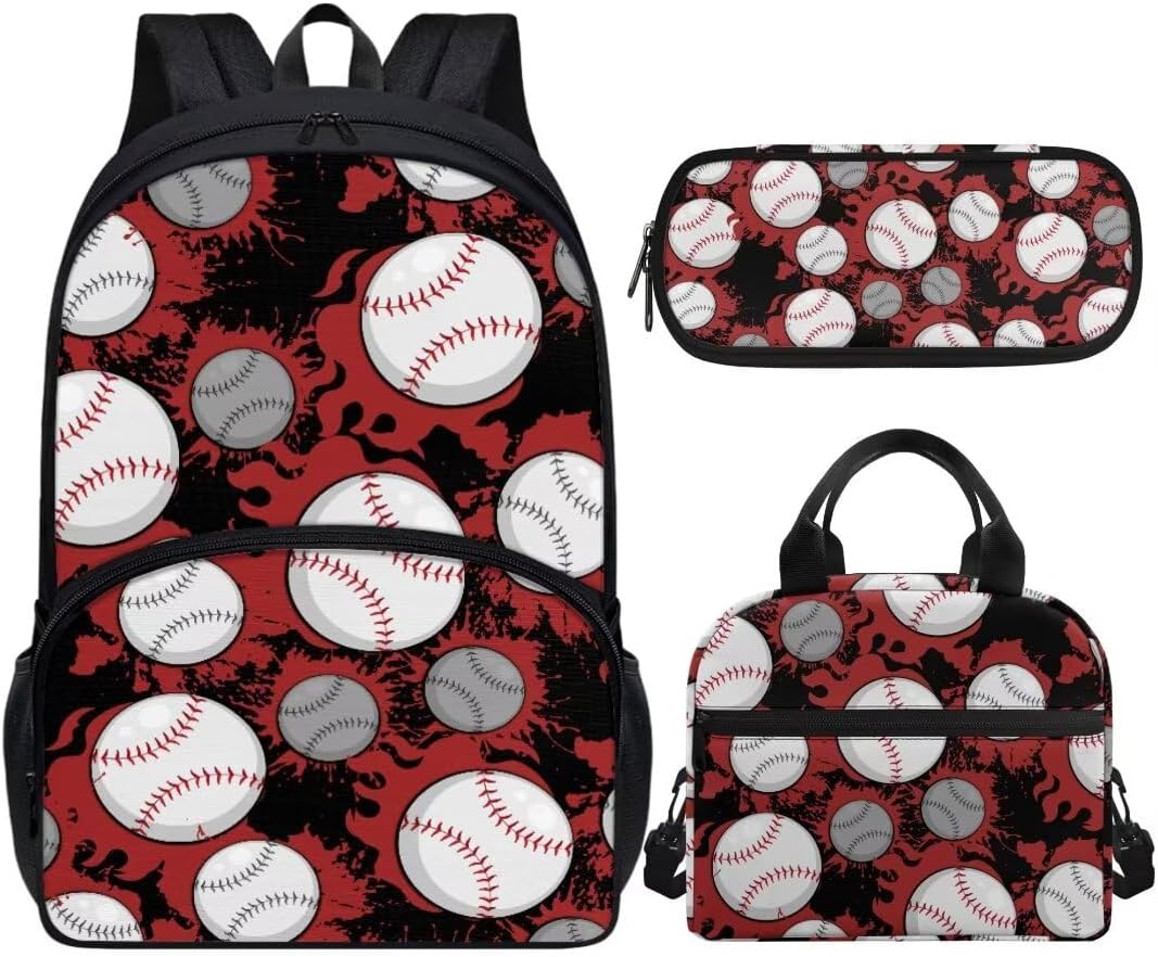 Coldinair Backpack Set for Boys with Lunch Box Pencil Bag Burning Basketball School Bookbag for Kids Teen with Lunch Box,17inch Student Daypack,Waterproof,Large Capacity