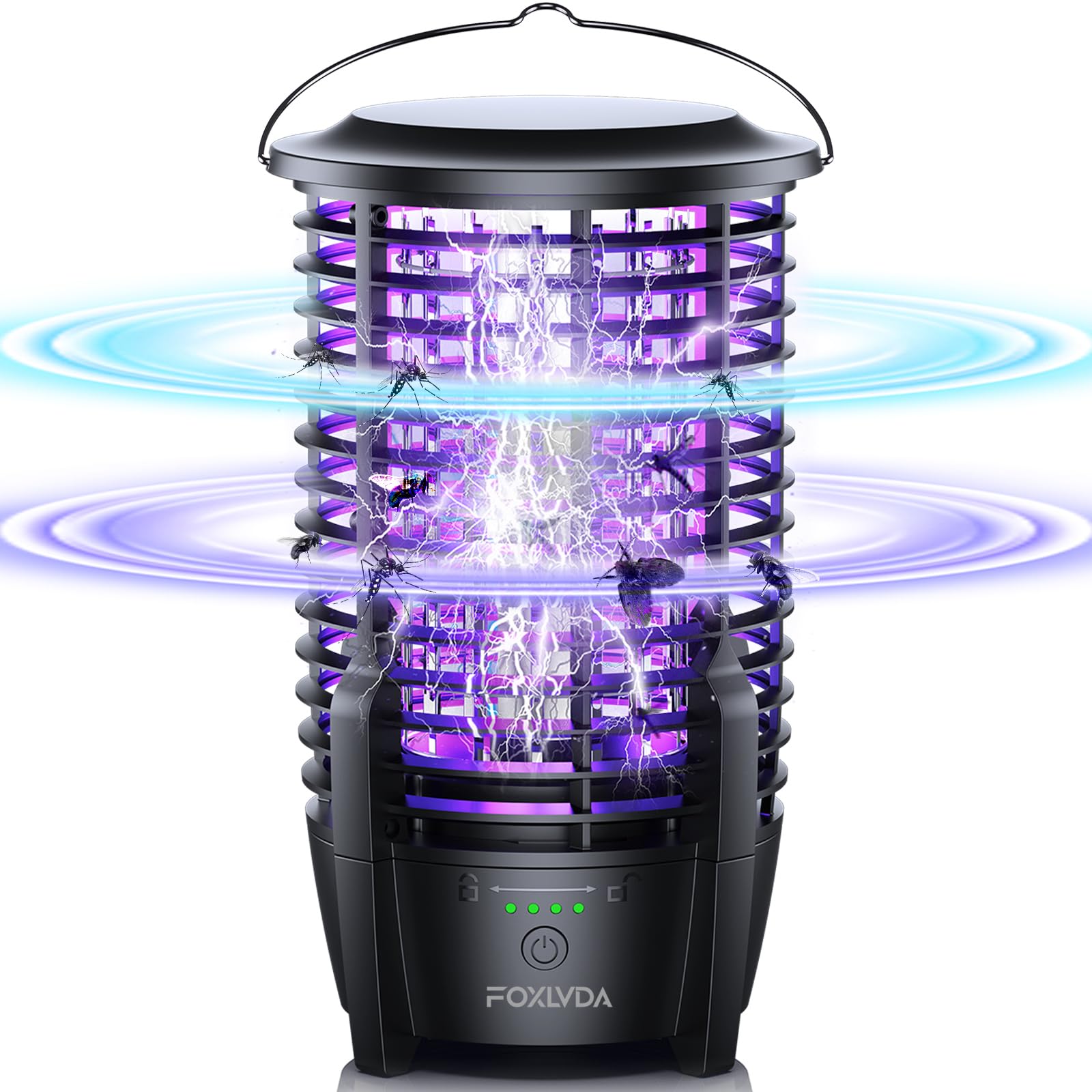 FOXLVDA Bug Zapper, Mückenzapper, 2-in-1, tragbarer und wiederaufladbarer Insektenvernichter mit 3600-mAh-Akku und LED-Nachtlicht, leistungsstarker elektrischer Fliegenvernichter für drinnen und