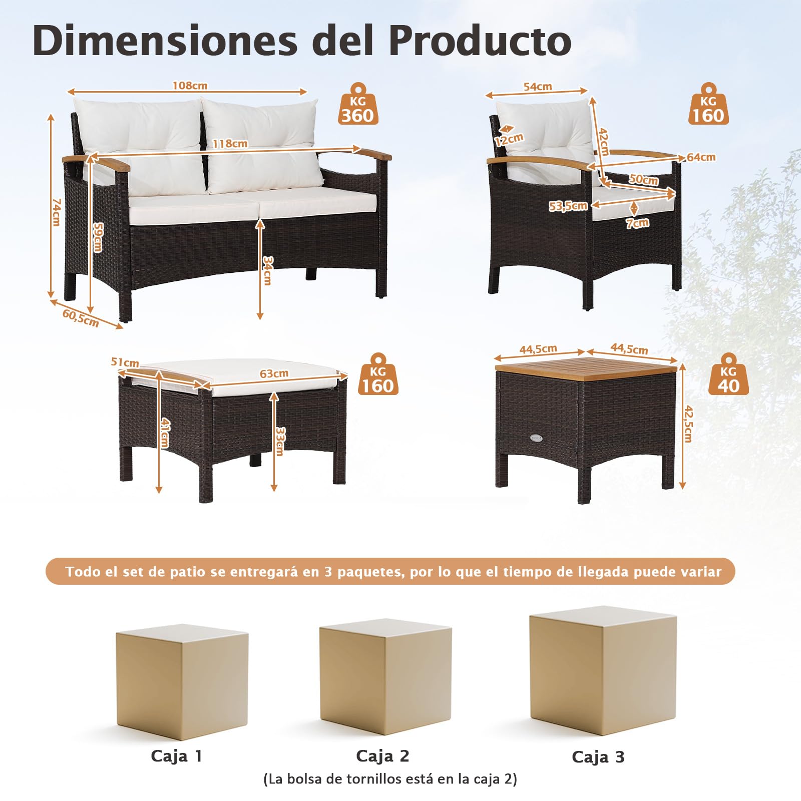 Juego De Jardín De Ratán 7 Piezas: Sofá 2 Plazas, Sillas, Mesas Y Otomanas - Ideal Para Terraza O Balcón