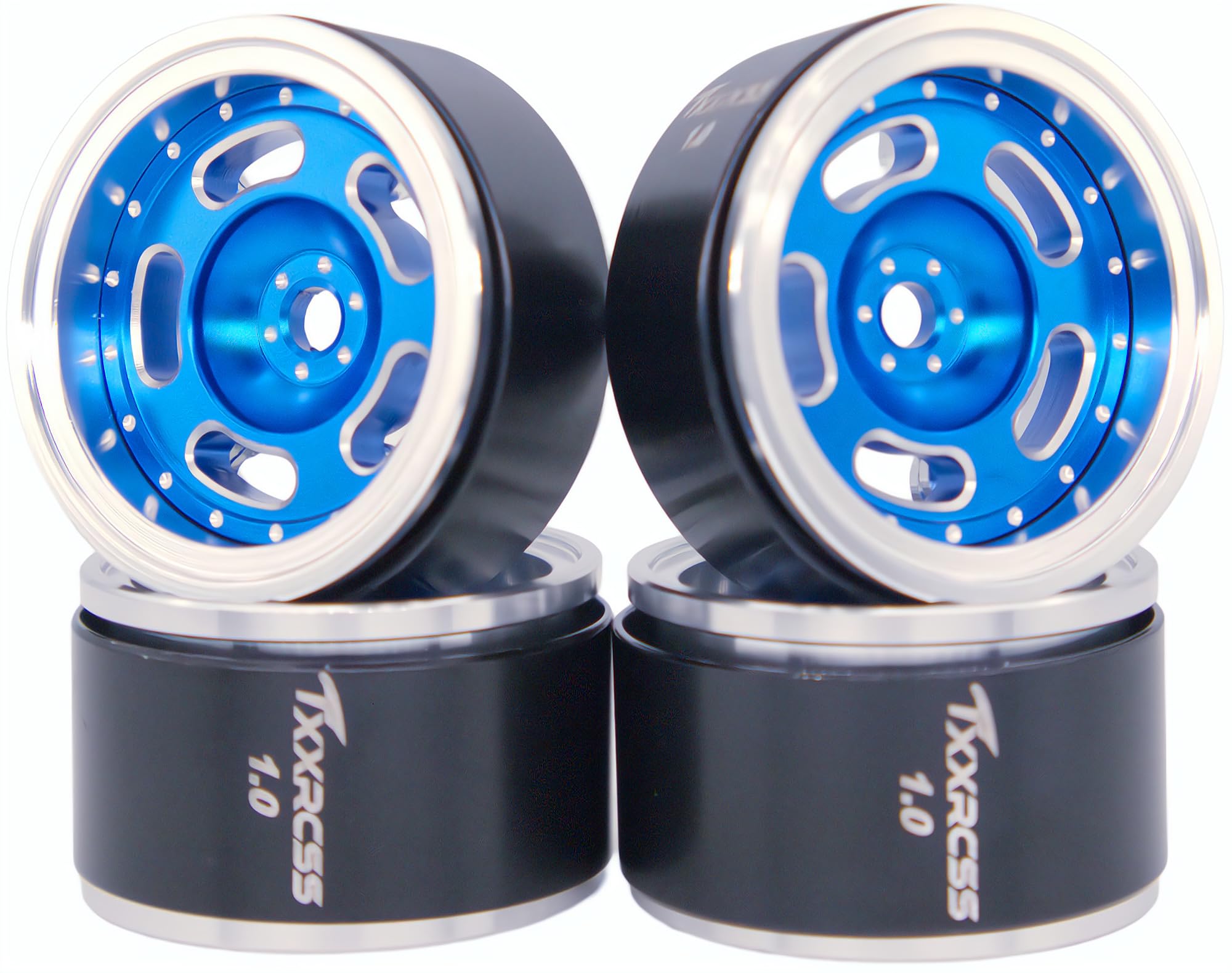 TxXrcss RC 1.0 Beadlock Wheels Offsets -2 Aluminum Rims for AX24 1/18 TRX4M All 1/24 Scale SCX24 Deadbolt RC Crawler Car Wheels Upgrades 4Pc (Blue