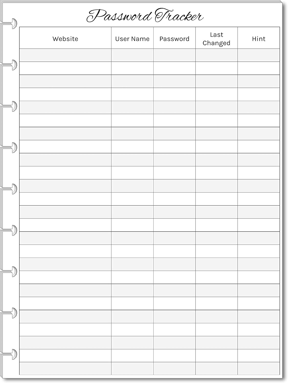 Password Tracker for 9-Disc Classic Happy Planner, Classic Happy Planner Password Log, Pre-punched Happy Planner Inserts, Password List