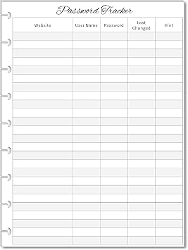 Password Tracker for 9-Disc Classic Happy Planner, Classic Happy Planner Password Log, Pre-punched Happy Planner Inserts, Password List