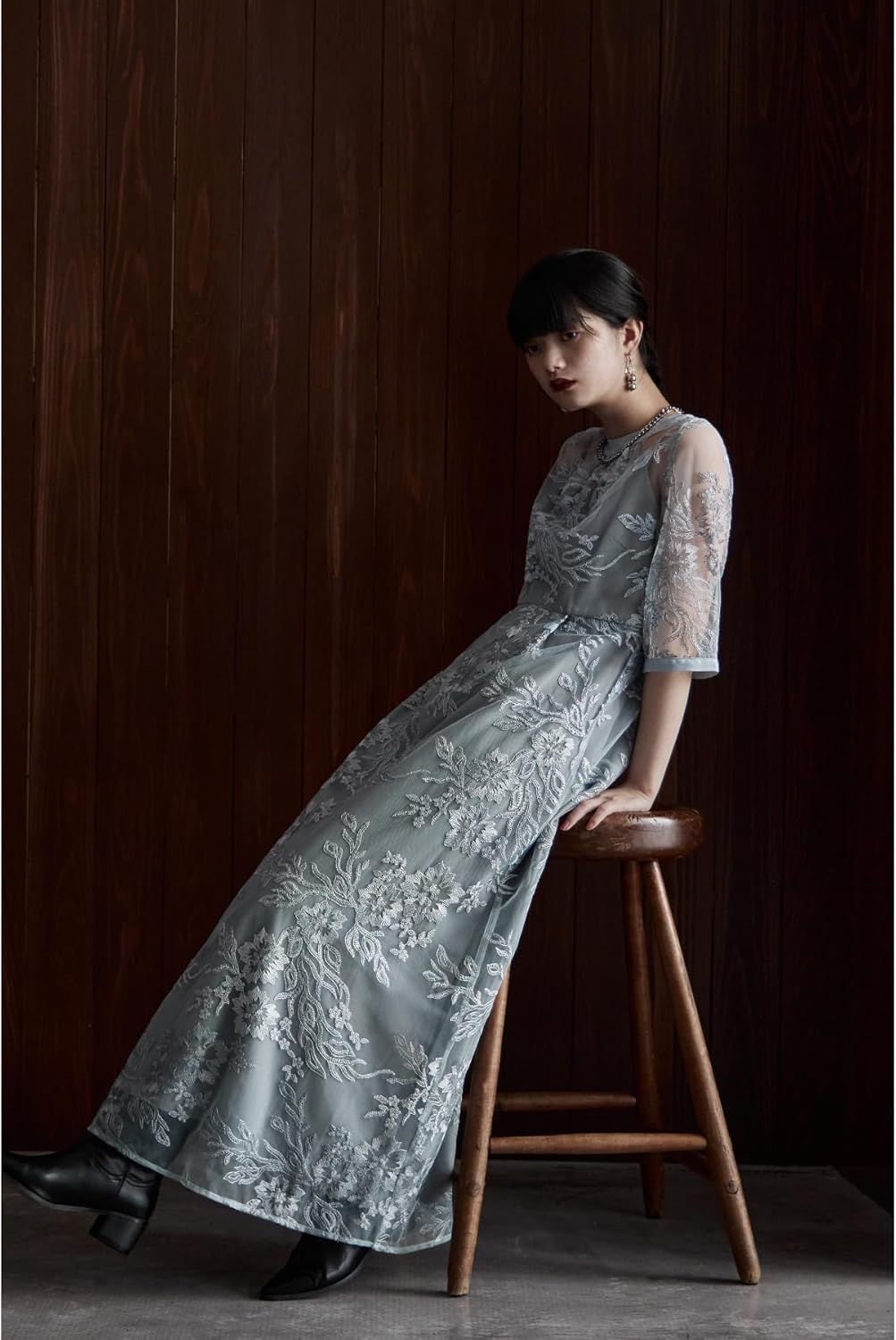 etoll. エトル 刺繍レースワンピースドレス 結婚式 お呼ばれ ブラック