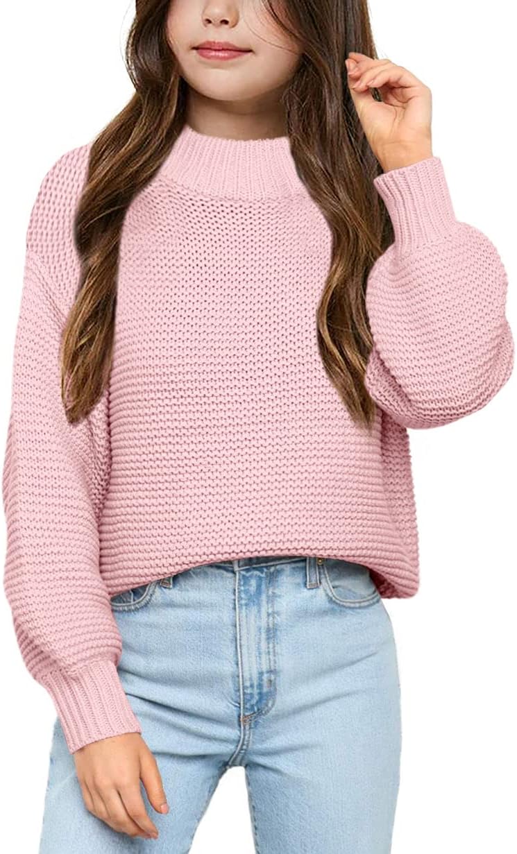 Imily Bela Girls Mock Neck Pullover Sweaters Casual Long Sleeve Knit Jumper Tops