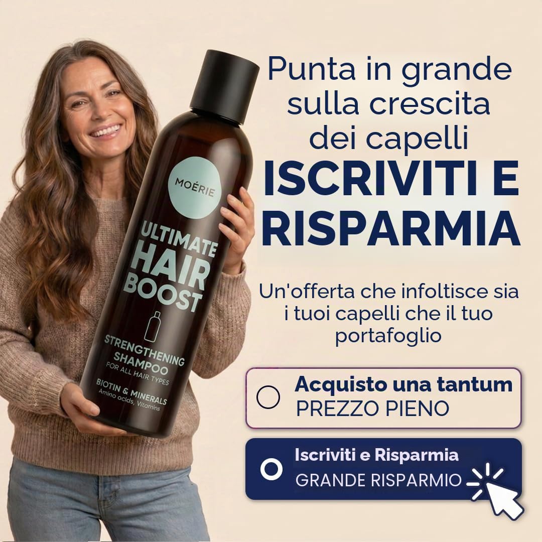 Moérie shampoo crescita capello premium per lunghi e folti, volumizzante vegan-friendly senza parabeni o silicone per tutti, shampoo anticadulla uomo e donna (250 ml) x2