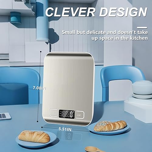 Miniatura 6 de Báscula de alimentos, báscula de cocina de 11 libras con 6 unidades de función de tara y pantalla LCD, báscula digital de acero inoxidable de 0.05