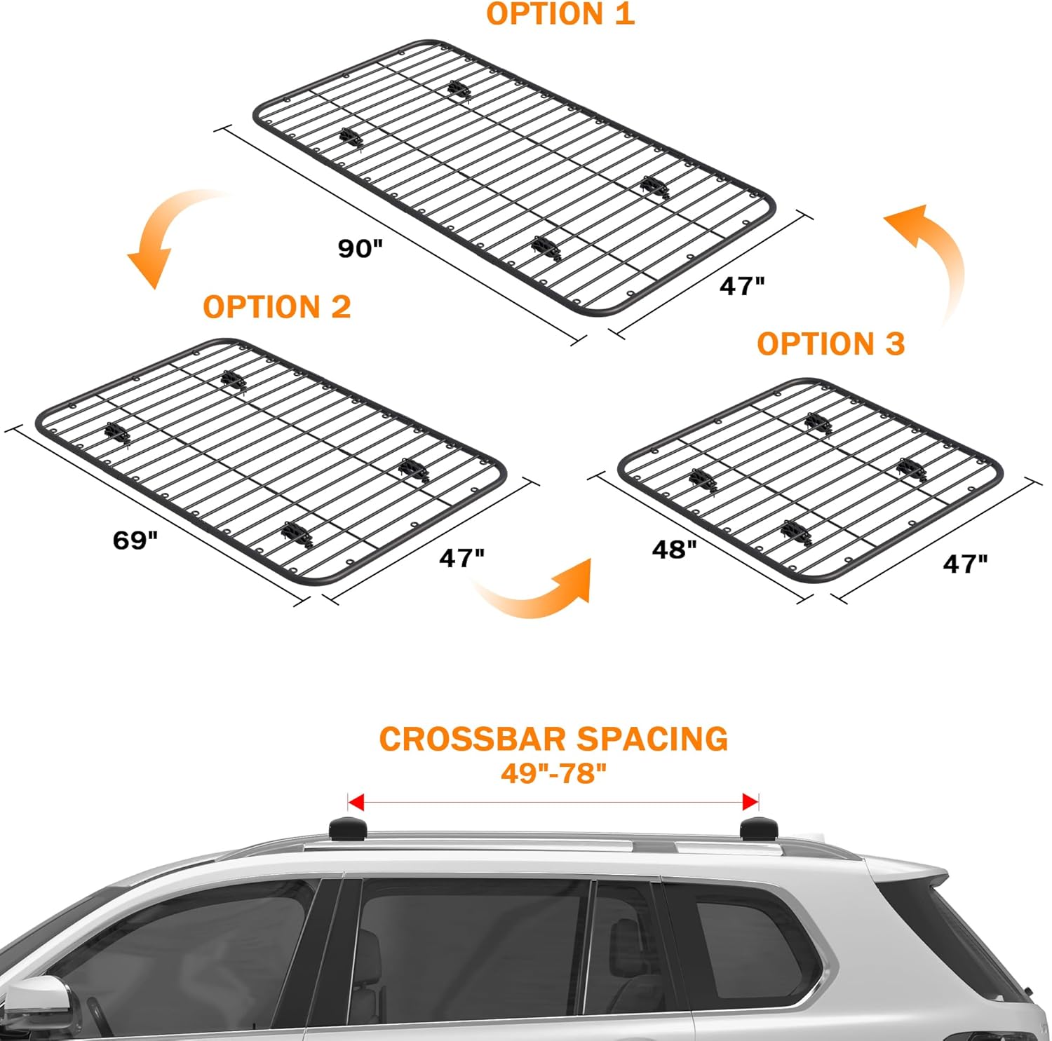 WILDROAD Car Roof Platform, Universal Roof Flat Rack 90" x 47" x 1.3" Heavy Duty Roof Rack Platform with Super Duty Bungee Cargo Net, Ratchet Straps and Anti-Rust Sealant Fits for SUV Truck Cars