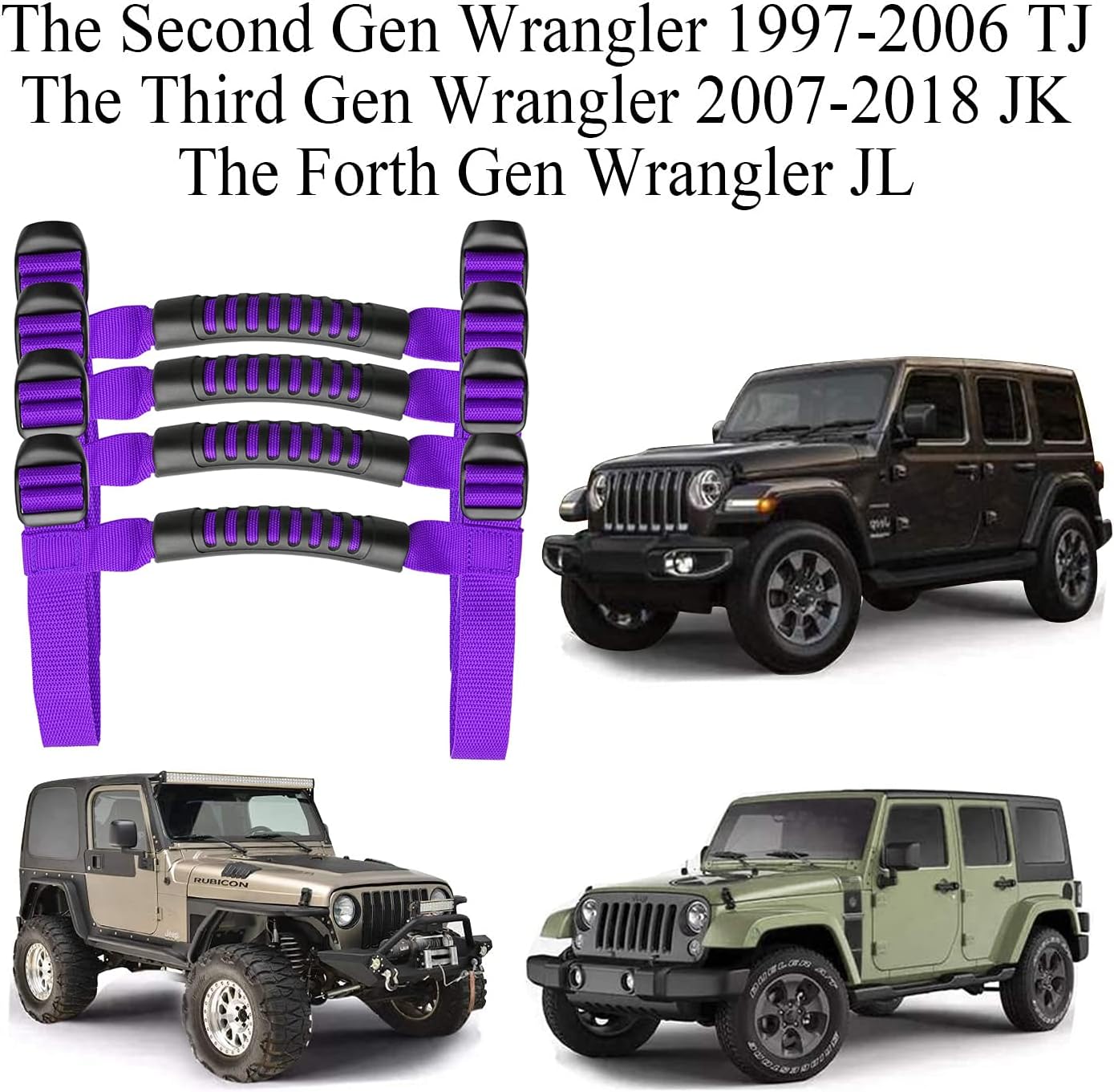 Bentolin 4 x Grip Handle Holder Roll Bar Grab Handles Compatible with Jeep Wrangler Accessories 1987-2021 YJ TJ LJ JK JL Sports Sahara Freedom Rubicon X & Unlimited (Purple)