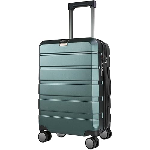 KROSER Hardside Expandable Carry On Luggage with Spinner Wheels & Built-in TSA Lock, Durable Suitcase Rolling Luggage with USB Port, Carry-On 20-Inch, Dark Green - Dark Green