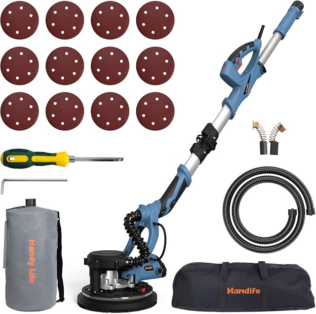 Drywall Sander Handife 7A 800W Electric Foldable Wall Sander, Double-Deck LED Lights Sander, 800-1800RPM Electric Drywall Sander w/Dust-Free Automatic Vacuum System and 12 pcs Sanding Discs (Folded)