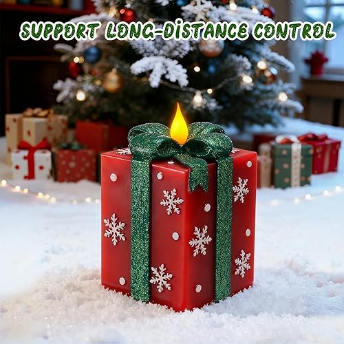 Miniatura 4 de Velas de cajas de regalo iluminadas de Navidad, cinta con purpurina pintada a mano, copos de nieve, cera real, sin llama, funciona con pilas, con