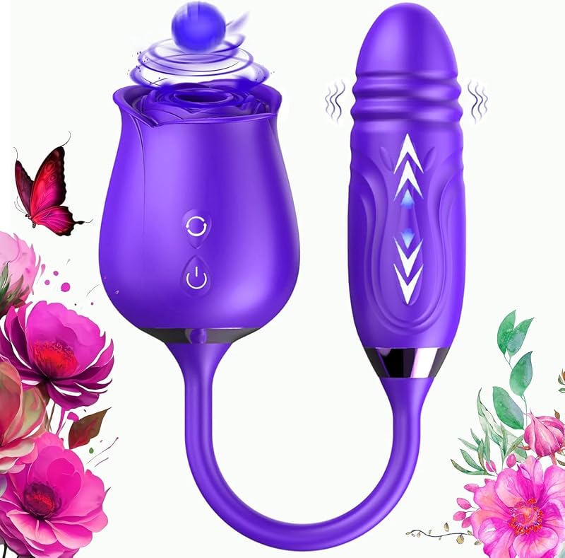 Manual de succión Fácil de operar Juguetes con forma de rosa Versión mejorada Juguete rosa 3 en 1 con herramientas para adultos para lamer, empujar y vibrar la lengua BZ64-11