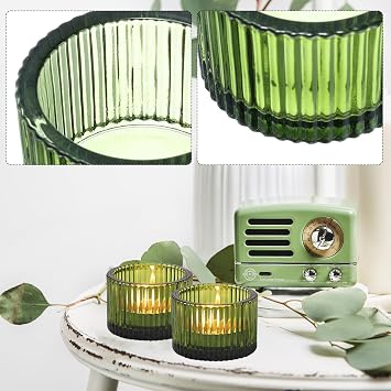 2 Pcs Tealight Candle Holder,Votive Candle Holders Glass Candle Holders Tea Lights Candle Holder for Table Centerpiece Decor Party&Home,Wedding Deco (Green)