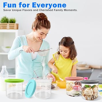 4 Pcs Ice Cream Tubs for Ninja CREAMi - Creami Pint Containers Replacement