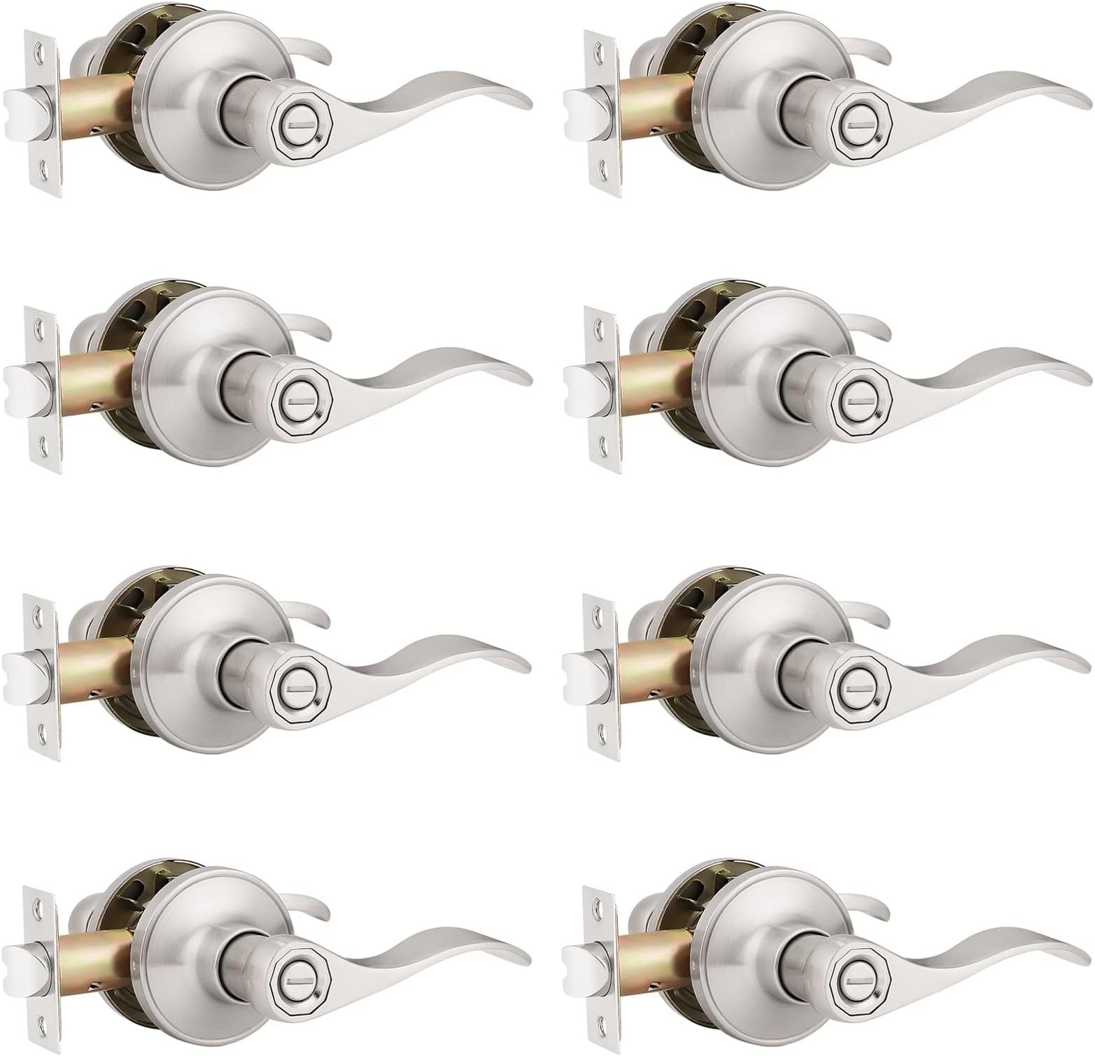 8 Pack Privacy Door Levers Keyless Door Lockset Handleset Right/Left Handed Reversible in Satin Nickel Door Lever/Handle Bed or Bath Hardware Door Lever 12061
