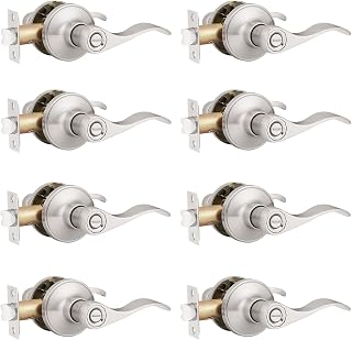 8 Pack Privacy Door Levers Keyless Door Lockset Handleset Right/Left Handed Reversible in Satin Nickel Door Lever/Handle Bed or Bath Hardware by Probrico -Door Lever 12061