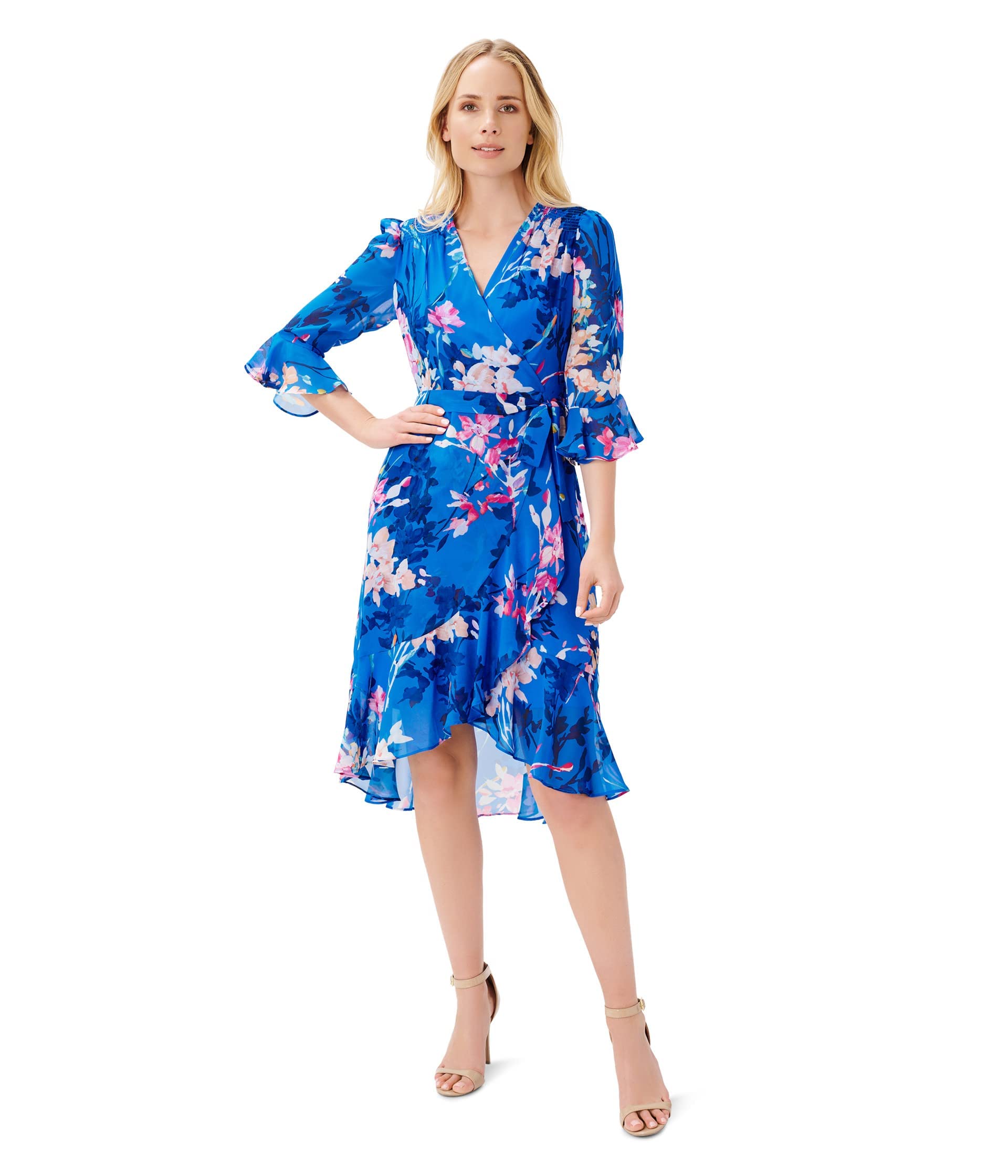 Photo 1 of Adrianna Papell Women's Floral Chiffon Wrap Dress, Blue Multi, 6