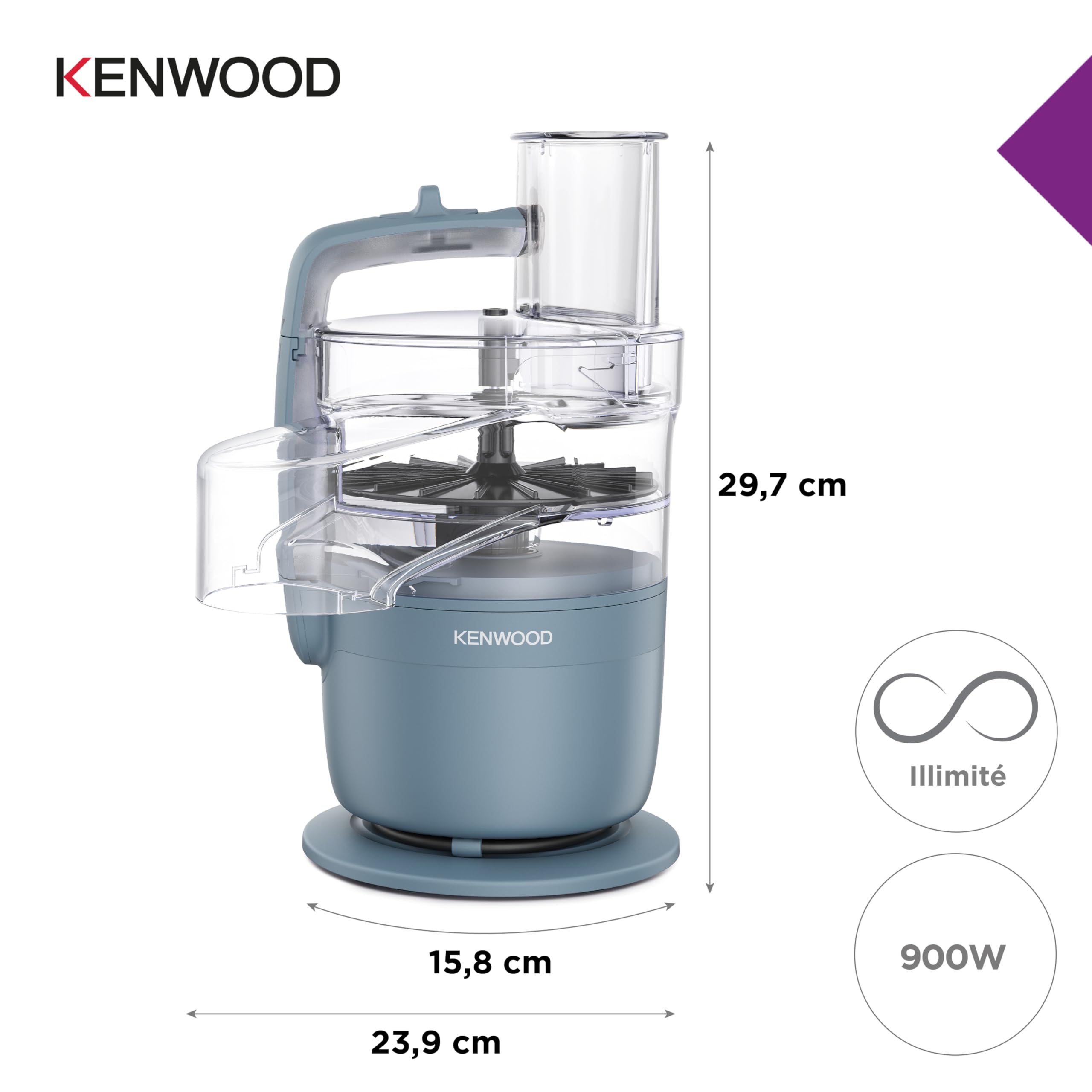 Kenwood MultiPro Compact Robot Multifonction avec Express Serve, Lame en Acier Inoxydable, Disques à Trancher et Râper, Fonction Pulse, Bleu Tempête (FDP23.130GY)