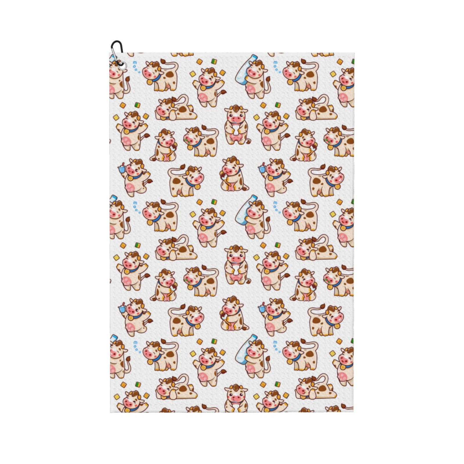 AOOEDM Farm Cow Animal Print Golf Towel with Carabiner Clip Absorbent Microfiber Golf Towel for Cleaning Golf Ball Club Putter Iron for Golf Bag Trolly Belt Loop 16" X 24"