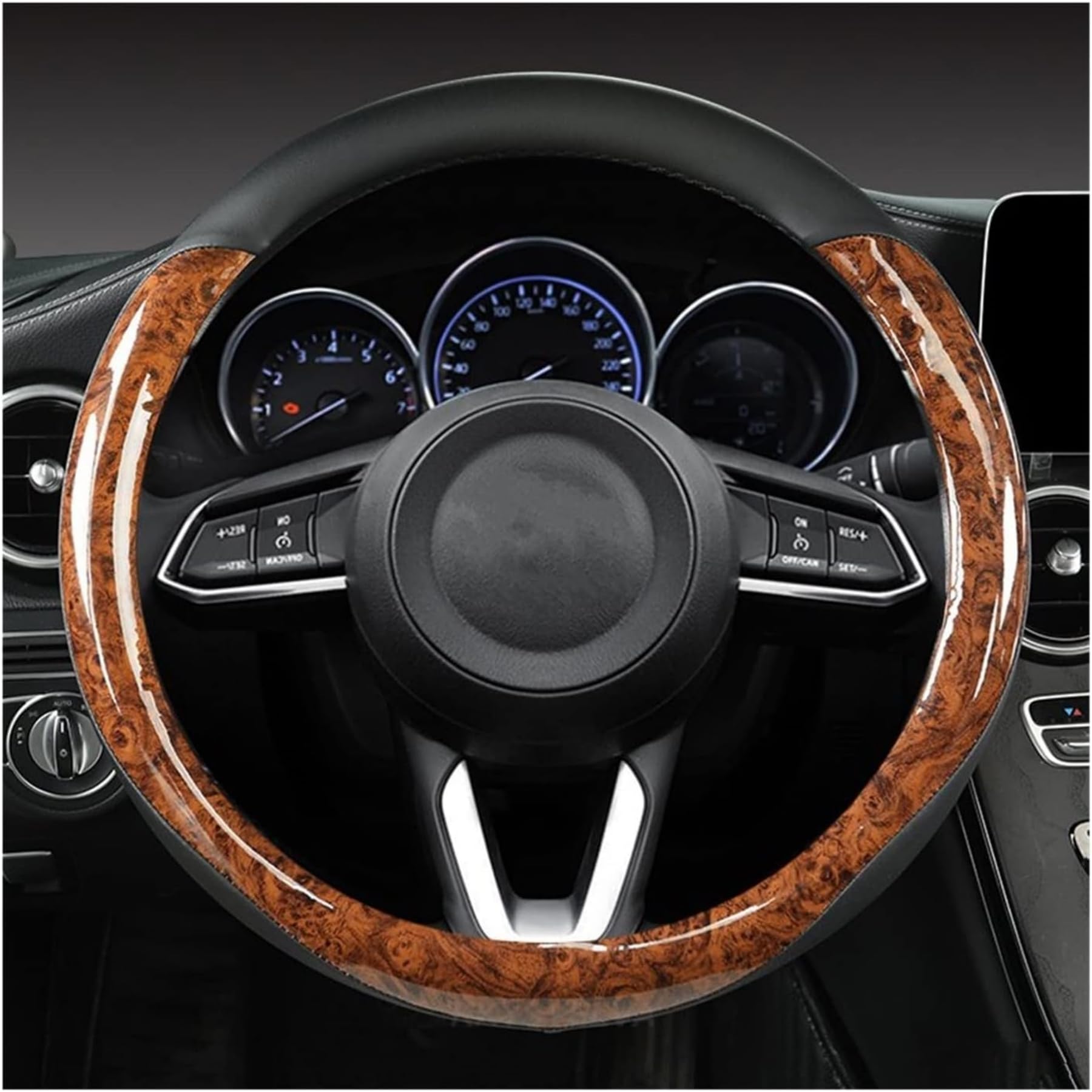 Funda para volante de cuero de microfibra transpirable antideslizante protector universal de 14.5 a 15 pulgadas, accesorios interiores de automóvil para mujeres y hombres, color negro