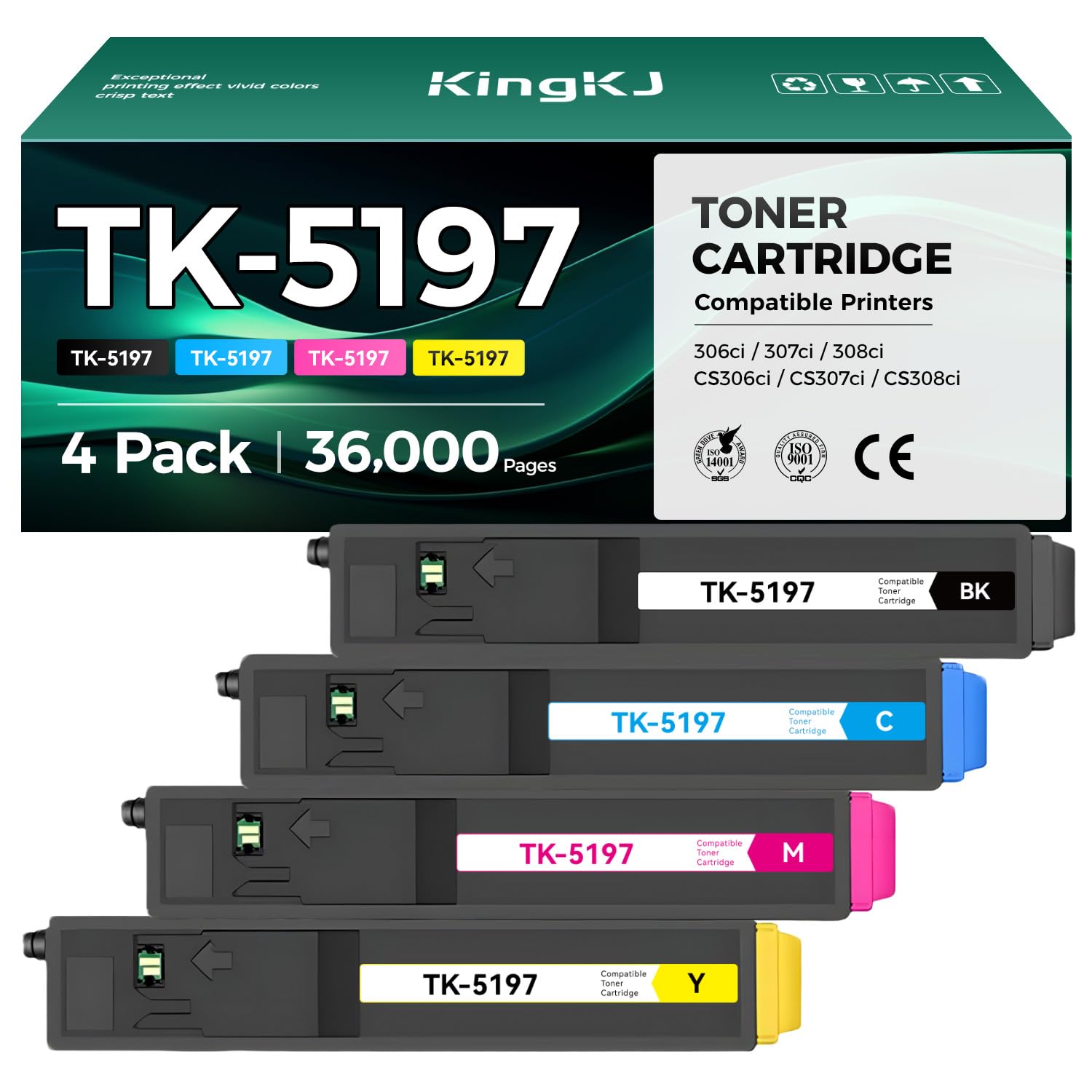 TK-5197 TK5197 Toner Cartridge 4-Pack High Yield With Chip Replacement for Kyocera TK-5197 TK5197 Compatible with Kyocera TASKalfa 306ci 307ci 308ci Copystar CS306ci CS307ci CS308ci Printers Copy Ink