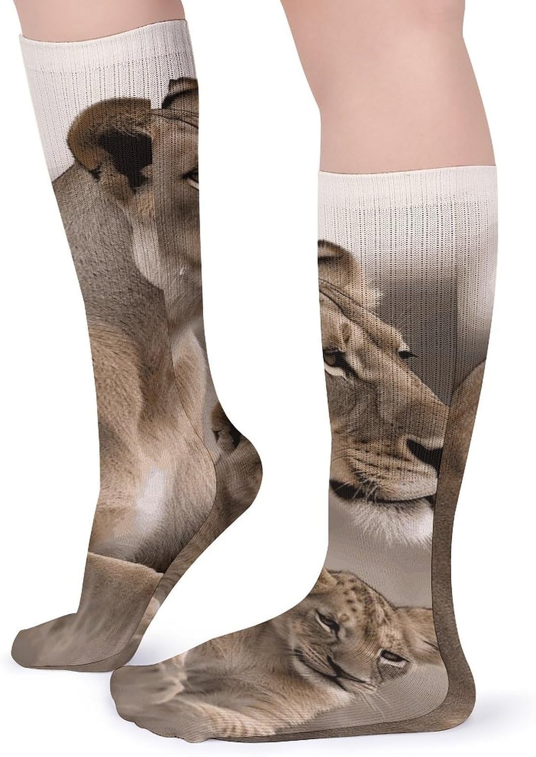5-Pack Knee High Socks, 15.7 Inch Breathable Casual Socks Lioness with Cub Stockings for Men Women